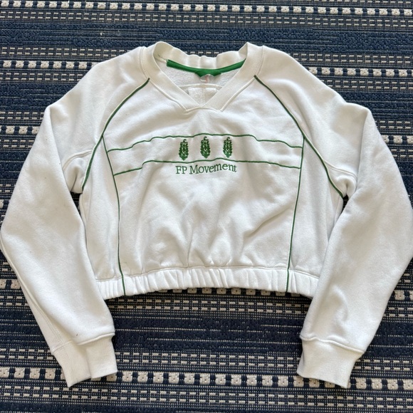 FP Movement by Free People Tops - FP Movement by Free People White Cropped Sweatshirt with Green Trim